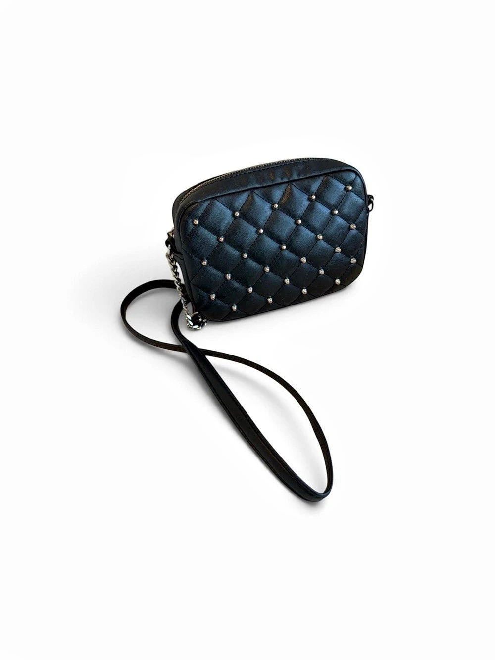 Rebecca Minkoff Black Diamond Quilted Silver Studded Crossbody Bag EUC